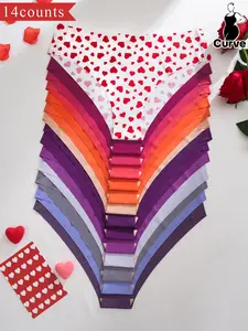 【Plus Size】 Heart Print Panty, Soft Comfy Breathable Seamless Knicker for Daily Wear, Women's Underwear for All Seasons, Women Underwear, Casual Elegant Underwear, Heart Pattern Brief