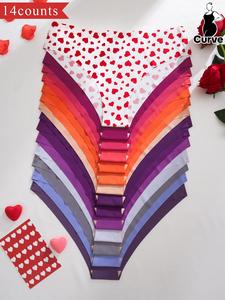 【plus size】 heart print panty, soft comfy breathable seamless knicker for daily wear, women's underwear for all seasons, women underwear