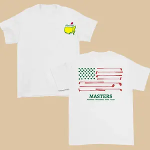 Masters Tournament American Flag Golf Shirt for Men and Women, 4th Of July Golf Shirt – Vintage Graphic Cotton Tee, Augusta National Golf Club, Trendy Golf Apparel
