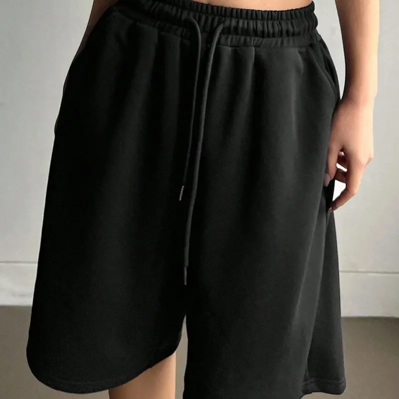 Trending Oversized Baggy Bermuda Shorts for Women, Soft French Terry Fabric, Elastic Drawstring Waist, Knee-Length Relaxed Fit, Casual Streetwear & Loungewear, Y2K Style, Versatile Daily Wear, Womenswear