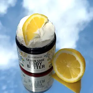 Lemon Sage Body Butter with Nourishing Raw Shea Butter and Organic Jojoba Oil, No Synthetic Fragrances, Moisturizing Lemon Lotion for Full Body, Summer Body Cream, Lightweight and Non-Greasy