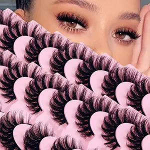 14 Pairs False Eyelashes, Voluminous Synthetic Faux Mink Lashes, Dramatic D Curl Strip Lashes, 18mm Thick Look Like Extensions, 6D Wispy Design, Reusable Faux Lashes