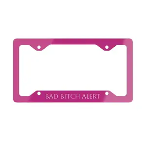 Bad Bi#ch Alert Metal License Plate Frame | Pink Script