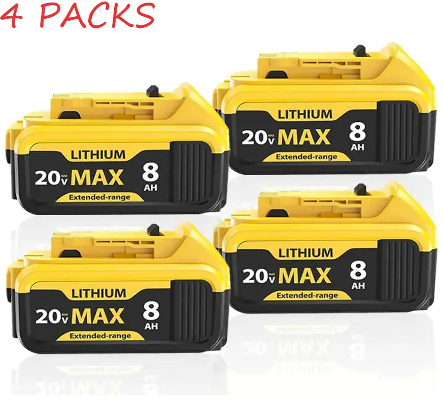 2-Pack 8000mAh Cordless Lithium Batteries Replacement for Dewalt 20V MAX (18V) DCB200 Power Tools, Compatible with DCB201, Drop-Resistant, Plug-N-Play, Comprehensive Safety Protection for Construction Use