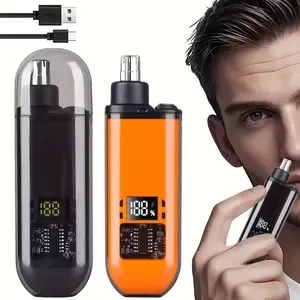 Nose Hair Trimmer for Men Women Rechargeable Trimmer, Painless Eyebrow Facial Hair Shaver LED Display Waterproof Dual Edge Blades Nose Clipper Compact Portable IPX7 Waterproof Safe Distance Trimming