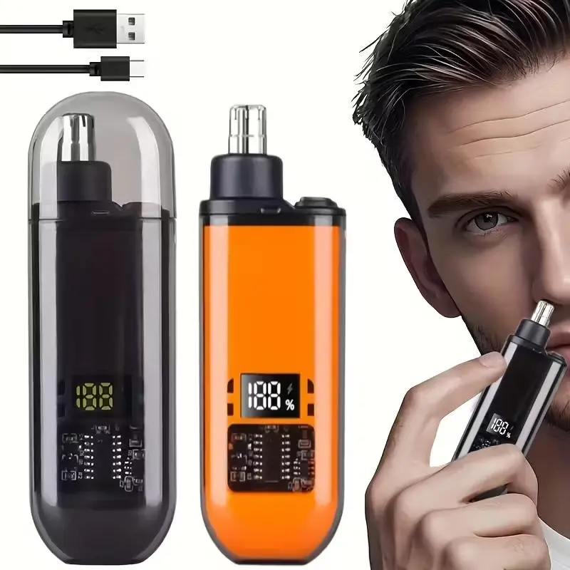 Nose Hair Trimmer for Men Women Rechargeable Trimmer, Painless Eyebrow Facial Hair Shaver LED Display Waterproof Dual Edge Blades Nose Clipper Compact Portable IPX7 Waterproof Safe Distance Trimming