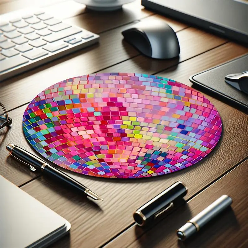 Colorful Disco Ball Pattern Mouse Pad, Round Mouse Pad, Non-Slip Mousepad, Gaming Mousepad, Decorative Mouse Mat for Home Office Game Room, Vibrant Pattern