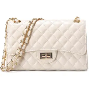 Quilted Leather Crossbody Bags for Women Trendy Ladies  Purse Satchel HandBag with Chain Strap