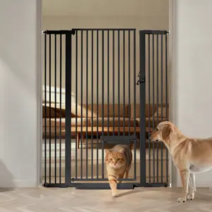 BIOBY 55.1" Extra Tall Pet Gate for Cats, 29.5-43" Extra Wide Cat Gate with Adjustable Cat Door, Pressure Mounted Easy Walk Through Pet Gate with Door for Stairs, Doorways, Kitchen, Valentine's Day