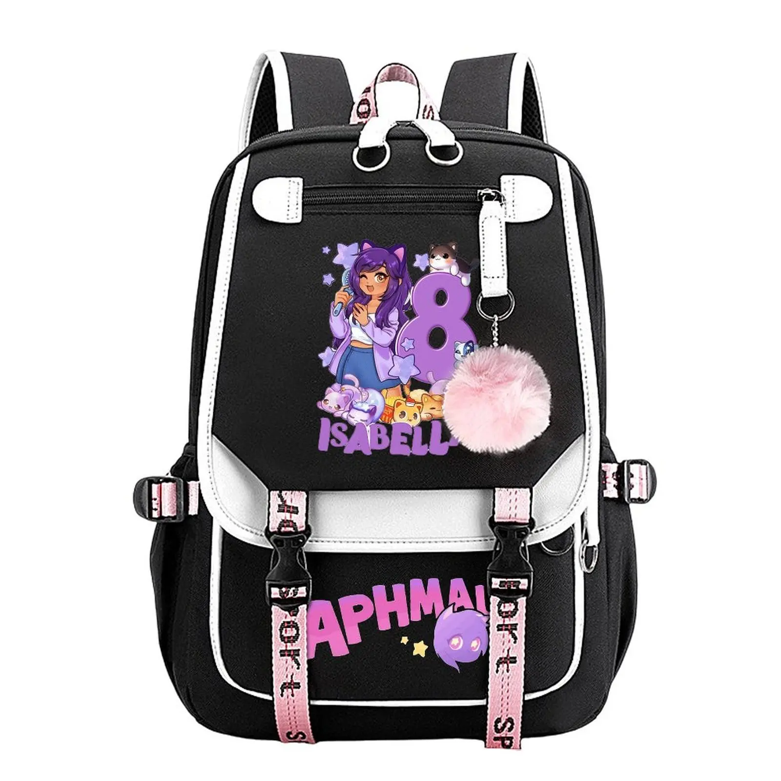 Aphmau Character Art Cotton-Linen Backpack - Unisex Black-Style Modern Backpack, Water-Resistant, Durable, Large-Capacity, Multi-Pocket Organizer, 11.4in×18.1in, for Boys, Back to School, Camping, Commuting