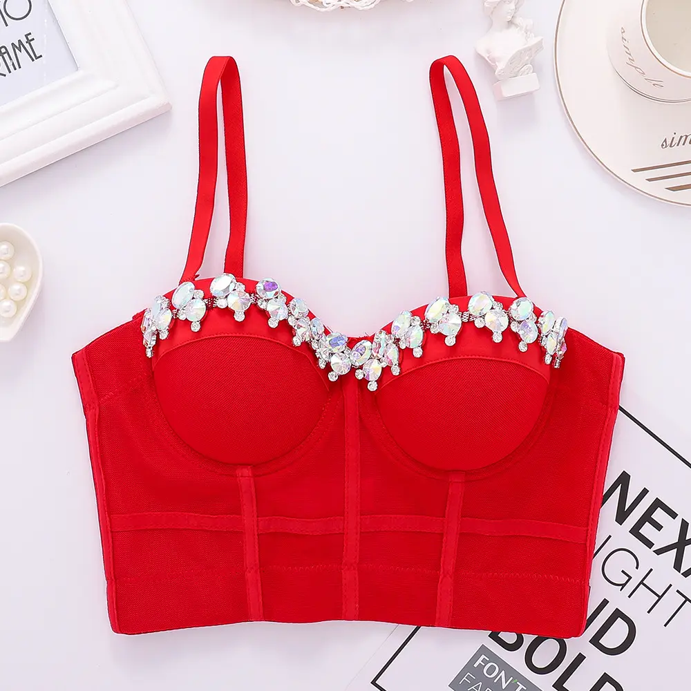 Women's Sparkly Rhinestone Corset Bustier - Sleeveless Sheer Mesh Boned Tank Top, Elegant Short Style for Valentine's Day, Chinese New Year, Easter Rave & Nightclub Wear