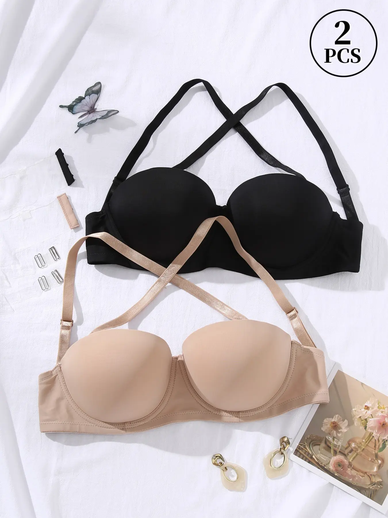 1/2PCS Women’s Plus Size Seamless Fit Bra,Multi-way Backless Non-Slip Underwire Push Up Comfortable Elegant Bandeau, Removable Straps Breathable Invisible, off-shoulder Dresses Daily Wear Non Slip Bras