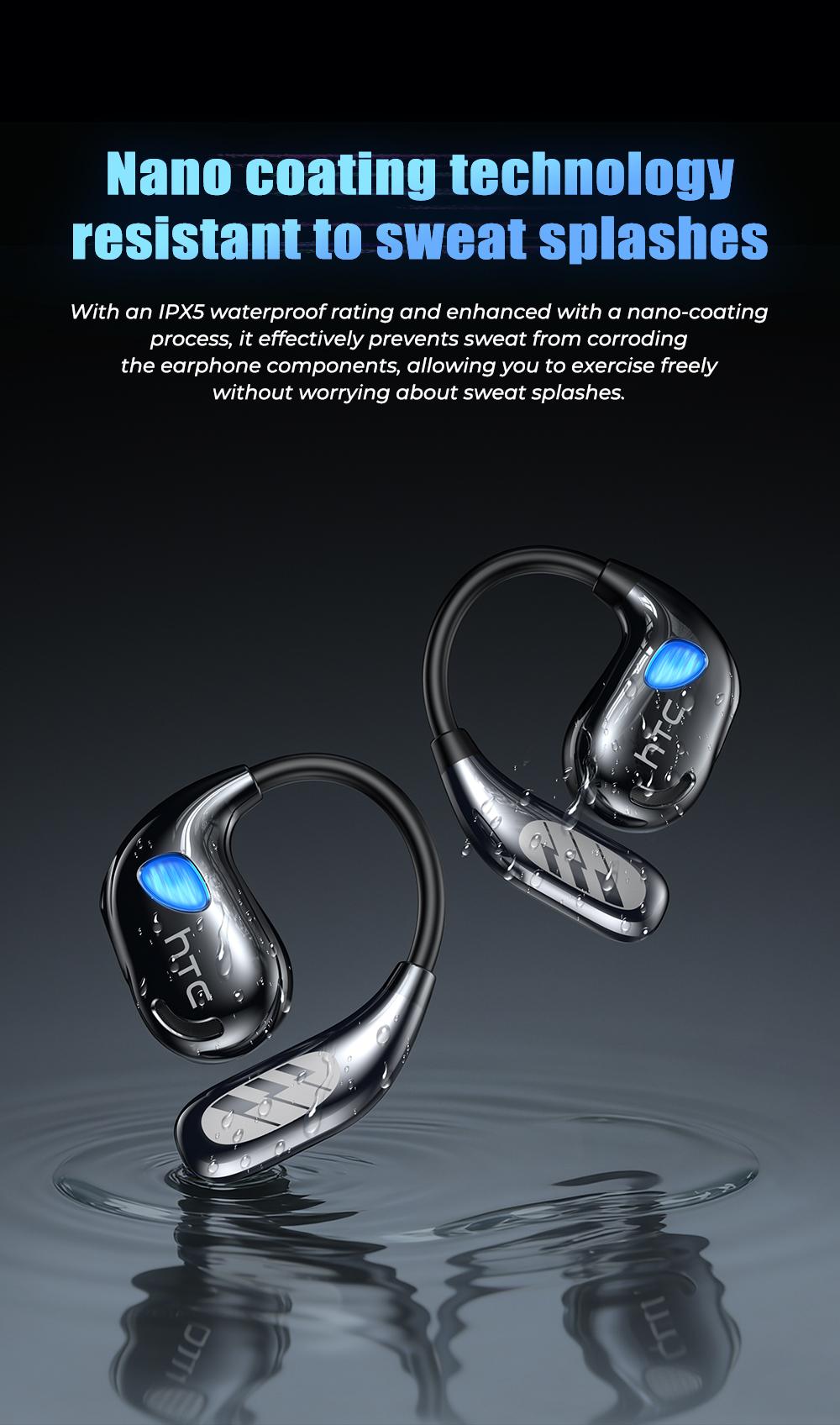 HTC NE69 Wireless Bluetooth Earbuds, Bluetooth 6.0, OWS Earphones , Sports Headphones, Built-in Microphone, Compatible with Android/IOS