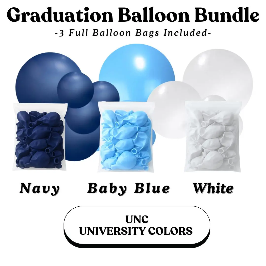 Graduation Balloon Bundle -  UNC University Colors I Navy, Baby Blue, White