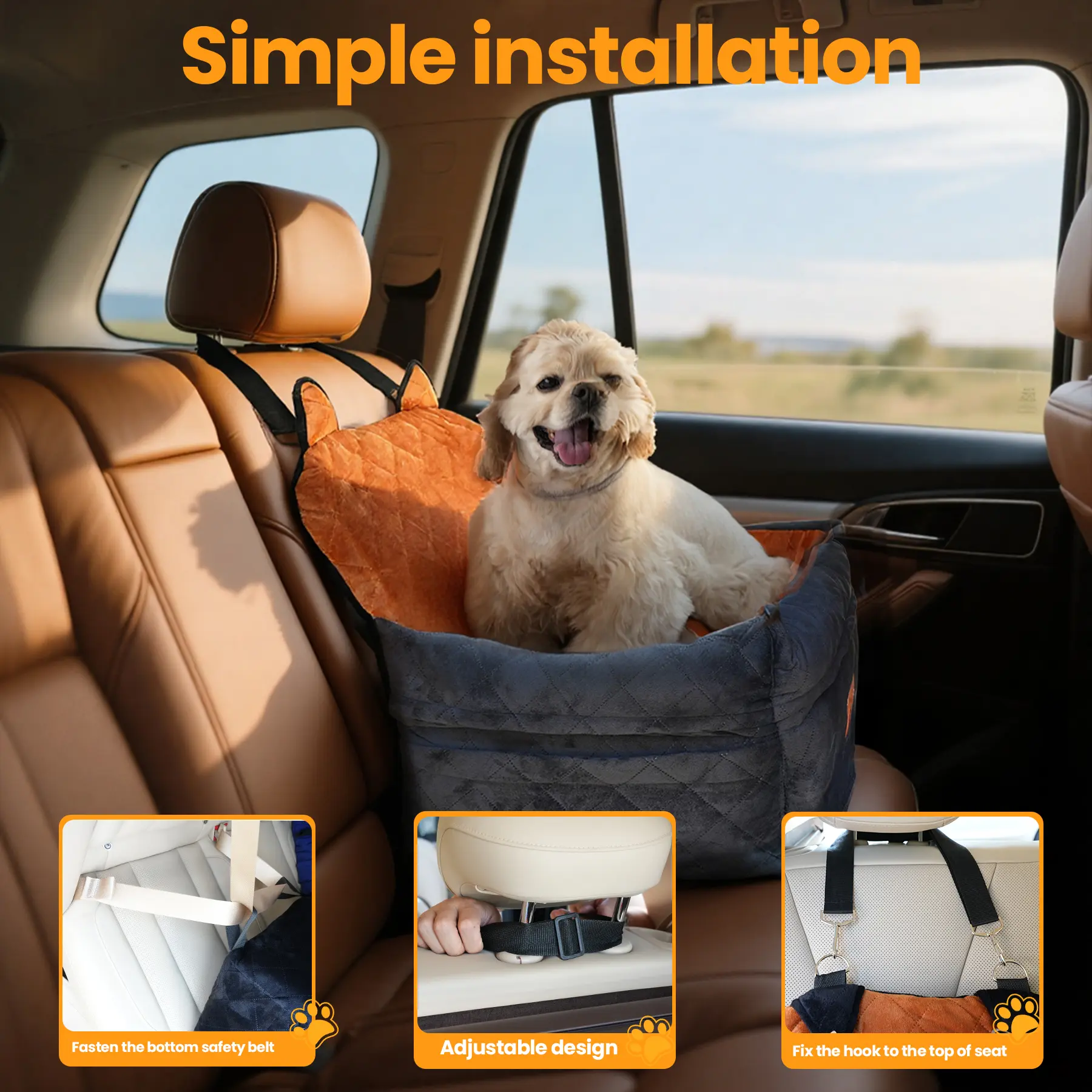 ZVRpet Dog Car Seat Fully Detachable and Washable Memory Foam