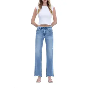 Vervet - High Rise Distressed Hem Slim Wide Jeans (30" Inseam) - LV1998
