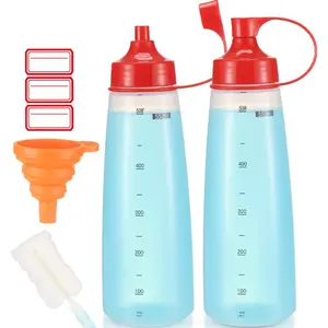 Wide Mouth BPA Free Food Grade Plastic Squeeze Bottles (19 oz, 2 Count) for Condiments Sauces Ketchup Oil Baking Cake Decorating