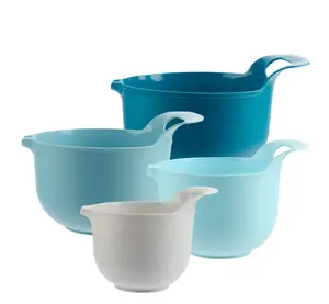 4 Piece Nesting Plastic Mixing Bowl Set with Pour Spouts and Handles, Blue