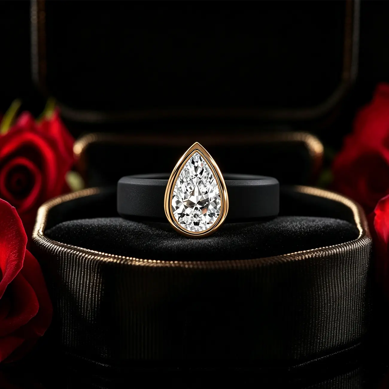1pc 14k golden plated silicone ring for women, elegant teardrop cut synthetic zirconia ring, sparkling and exaggerated single teardrop CZ engagement ring, commitment ring, fashion jewelry, suitable for daily use, weddings, Valentine's Day, anniversaries