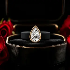 1pc 14k golden plated silicone ring for women, elegant teardrop cut synthetic zirconia ring, sparkling and exaggerated single teardrop CZ engagement ring, commitment ring, fashion jewelry, suitable for daily use, weddings, Valentine's Day, anniversaries