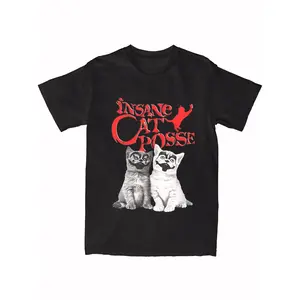 Insane Cat Posse Graphic T-Shirt, 100% Cotton Crew Neck Tee, Short Sleeve, Regular Fit, All-Season Casual Wear for Adults