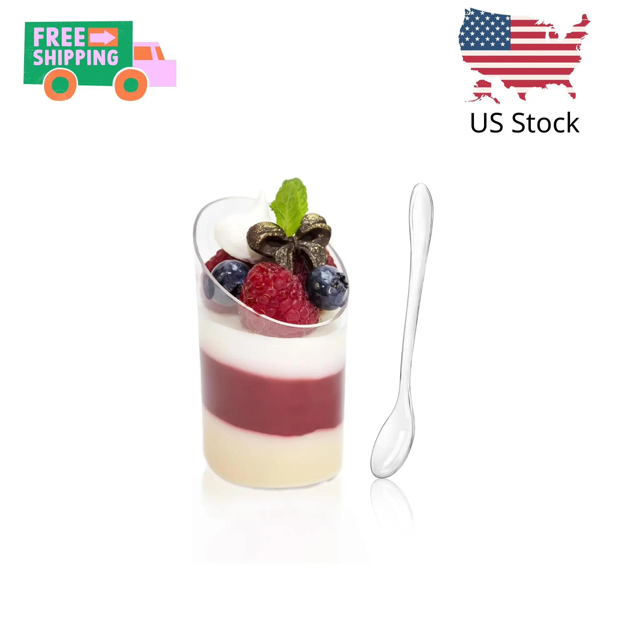 50 Pack Mini Dessert Cups with Spoons, 2.2 oz Round Plastic Dessert Shooter