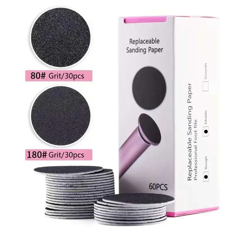 43mm 60-piece replacement sandpaper discs, suitable for electric foot callus removers, affordable refill sandpaper pads, used for removing hard calluses, suitable for most round foot grinders, Foot File Tool, Foot Care Product