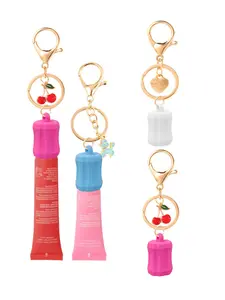 4 counts New portable clip-on lip balm keychain cap women's versatile for going out wear storage accessories jewelry fashion trend personality keychain lipstick lip gloss silicone cap cap Lazy Portable Lip Glaze Silicone Replacement Buckle Cap Charms