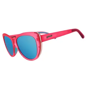 goodr Flamingo Couture Medium Size (Glam G) Translucent Pink Frame with Teal Lens, UV400, No Slip No Bounce No Tangle