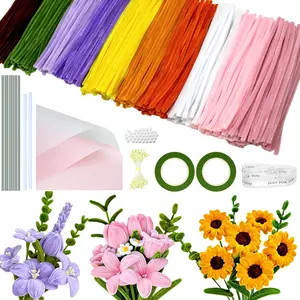 580 count Pipe Cleaner  Craft, Pipe Cleaner Flower Kit, 10 Colors enille Stems for DIY Flower Making Kit with Instruction, Art and Craft Supplies