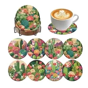 Catus Coasters - Set of 8 Vibrant Cactus Design Drink Coasters for Tabletop Protection and Decor