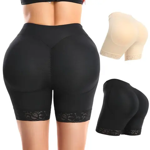 POP CLOSETS Women's Sexy Mid-Thigh Padded Compression Shapewear Shorts - Lingerie, Underwear, Tummy Control, Removable Butt Pads, 360° Omni-Directional Hip Wrapping, Butt-Enhancing, Lace Trim, Soft Breathable Solid Fabric, Body Slimming for Wedding, Work