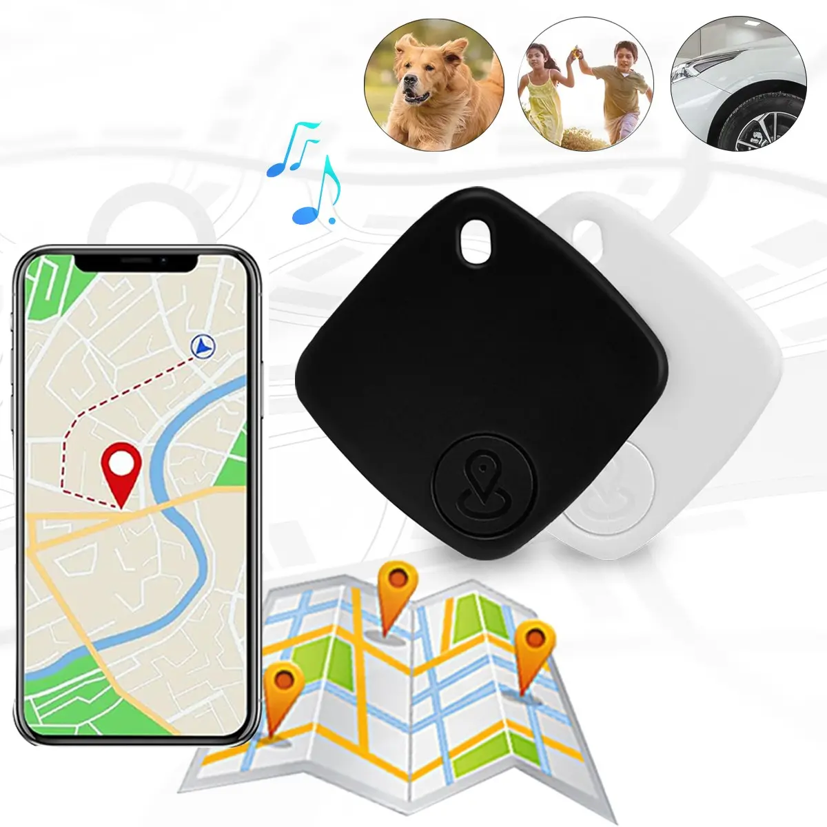 2026 Air Tracker Tag Bluetooth Luggage Tracker Anti Lost Wireless, Rhombus Smart Item Locator Works with Apple Find My (iOS Only), Waterproof Replaceable Battery Key Finder for Backpack Suitcase Wallet Bags, Black White, Smart Tracking, GPS Tracker
