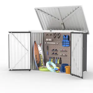 Garvee 80 Cu.Ft Outdoor Storage Shed with Lockable Door, Sloped Roof, Rust-Resistant Galvanized Steel, Spacious Weather-Resistant Metal Unit Featuring Double Front Doors and Top Opening, Ideal for Yard, Garden, Patio