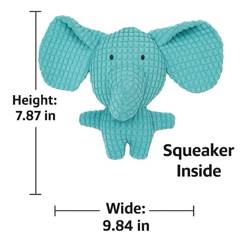 Squeaky Elephant Dog Toy – Interactive Plush Crinkle Toy for Puppies and Dogs | Durable Corduroy Chew Toy | Blue Animal Squeaker Toy for Small & Medium Pets