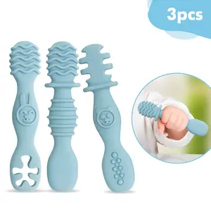 3pcs/set, double-headed soft silicone feeding spoons, 3 different shaped baby spoons, suitable for babies aged 6-12 months to feed themselves—an essential feeding set for toddlers.