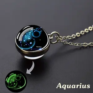 1 PCs 12 Constellation Necklace, Starry Sky Luminous Glass Ball Pendant Necklace, Men Women, Father's Day Gift