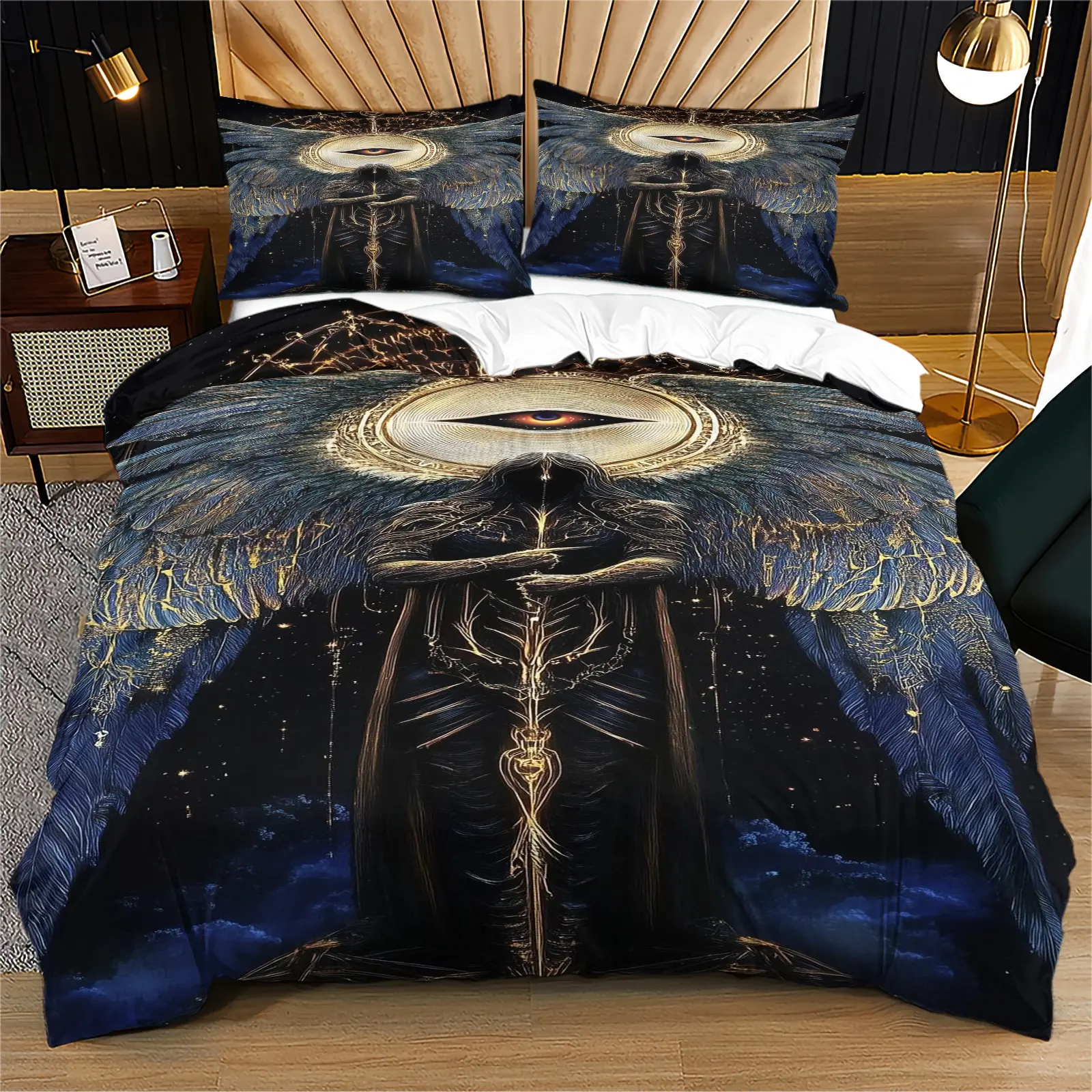 Egyptian mythological Horus Eye duvet cover, a mysterious bedroom decoration gift suitable for children, young adults, including 1 duvet cover and 1 or 2 pillowcases without a core and pillow
