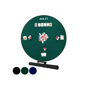 Round Poker Mat, Texas Hold'em Poker Table Top for 4 x 4 ft Tables Up to 8 Players, Anti Slip Rubber Table Cover with Carrying Bag for Playing Cards, Blackjack, and Casino Games