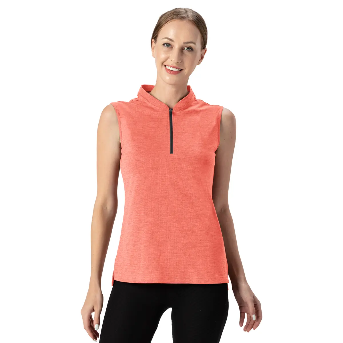 TBMPOY Women's UPF 50+ Golf Polo Shirts Sleeveless Zip Up Athletic Tank Tops Quick Dry Shirts