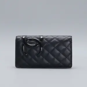Pre-owned CHANEL leather Clutches & Wristlets Black Quilted Cambon Ligne Yen Long Wallet BGP209310