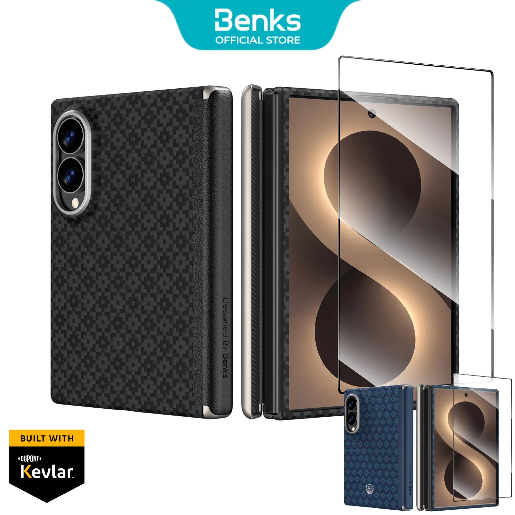 BENKS ArmorGrid Air Grand 3-in-1 Protective Set for Samsung Galaxy Z Fold 8 Cellphone, Kevlar Fiber Casing with Hinge Protection, HD Screen Protector, MagSafe-Compatible Cover, Ultra Slim, Wireless Charging-Ready Devices Accessories