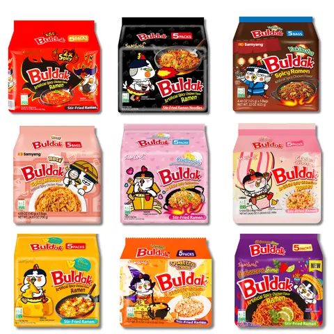 Samyang Buldak Korean Instant Ramen Variety Pack - 5-Pack Assorted Flavors: Carbonara, Hot Chicken, 2x Spicy, Habanero Lime, Yakisoba, Cheesy Blends | Cheesy Ramen, Asian Food Snacks, Pantry Food