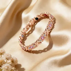 Magnetic Bracelet Women Energy Bracelet, Diamond CZ Bracelet Adjustable, Magnet Therapy Bracelet, White Gold Tone Wristband, Fashion Jewelry Gift for Her Valentine Birthday Christmas