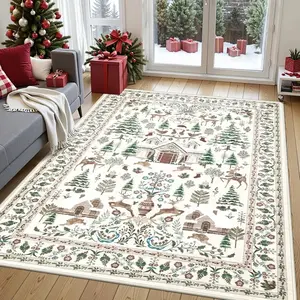 Christmas Style Rug, Vintage Christmas Living Room Carpet, Soft Comfortable Non-Slip Rug, Easy Clean, Luxury Home Decor, Vintage Printed Rug