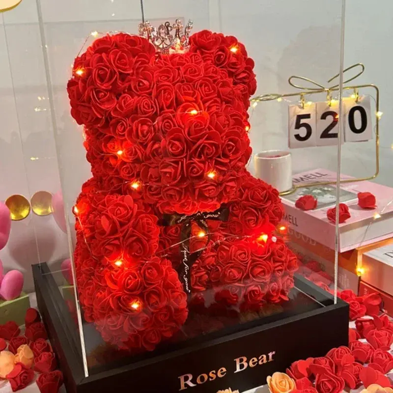 Eternal Rose Teddy Bear - Handmade Flower Bear Gift for Valentine's Day, Anniversary, Birthday & Mother's Day