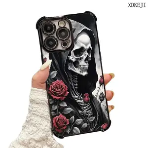 Creative Love Rose Reaper Pattern phone case Suitable for iPhone 16/15/14/13/12/11 Pro Max Plus electroplated anti drop soft case phone case Protector Screen Protector Protection Protective Cover Smartphone Casing Cellphone Shockproof