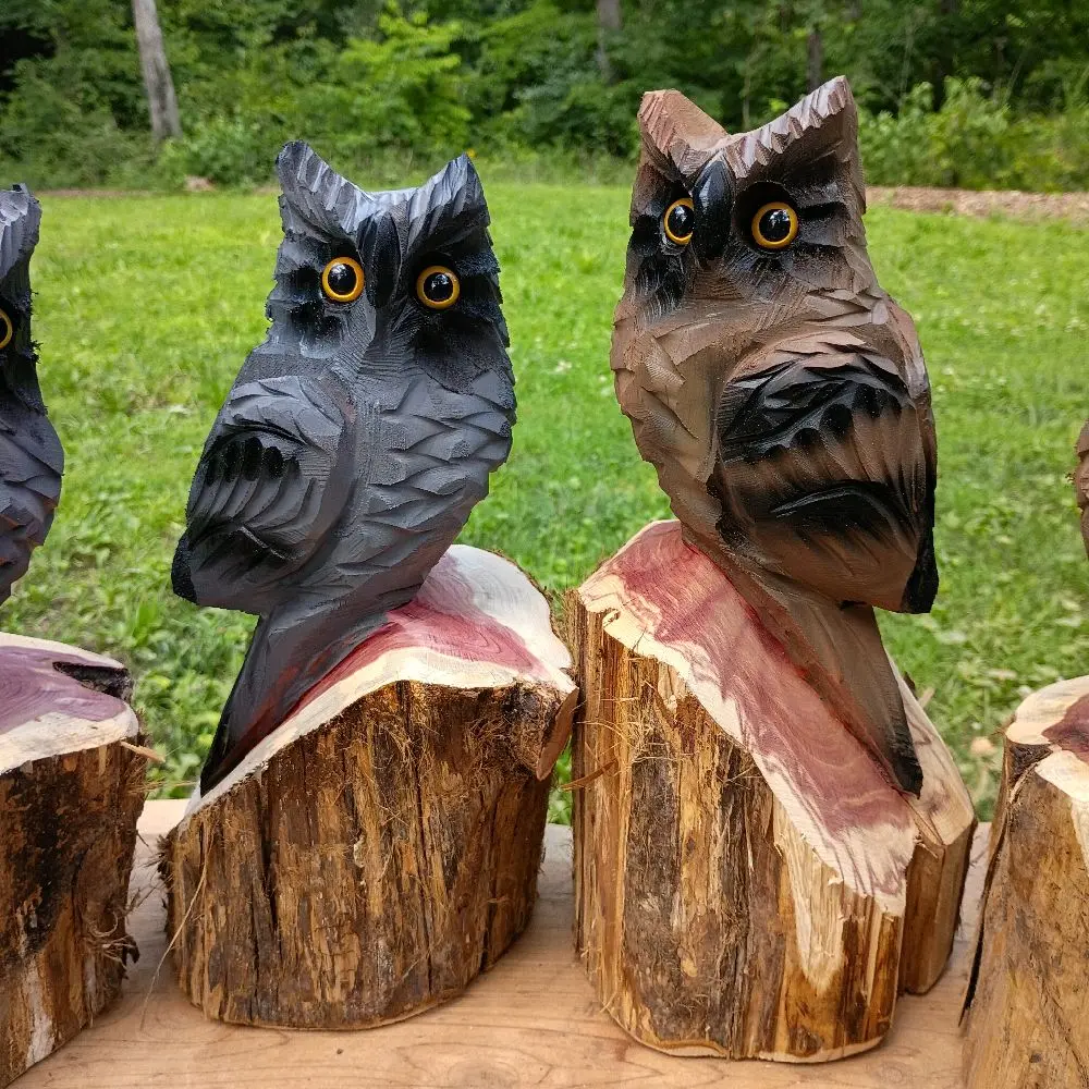 12" Owl Couple Carving
