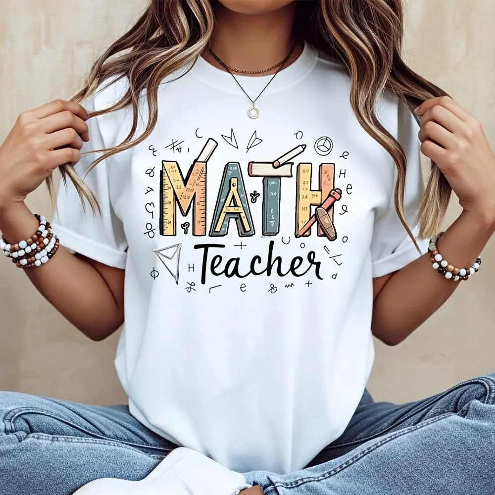 Math Teacher Ruler Pencil Print T-Shirt, Back To School Education Theme, Classroom Teaching Gift