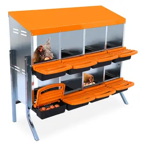 8-Compartment Chicken Nesting Box with Legs, Roll-Away Design & Lid Cover for Egg Protection, Ideal for Layer Hens - Durable & Convenient, Orange